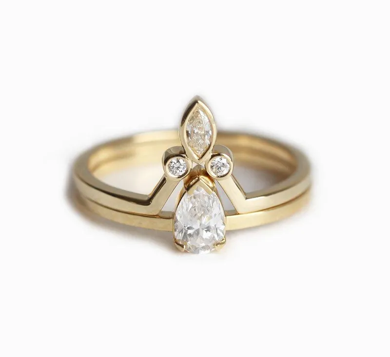 Pear Diamond Ring Set, Engagement Ring diamond pear cut engagement ring