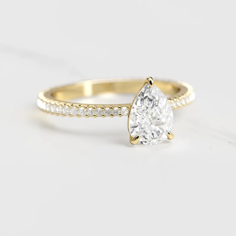 PEAR FULL PAVE TAPERED DIAMOND RING pear cut engagement ring
