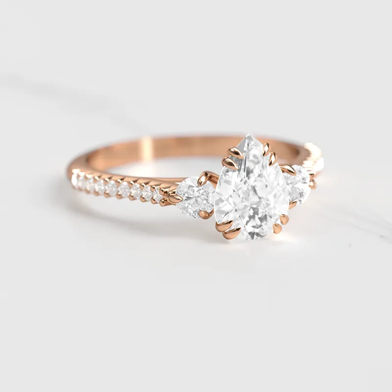 PEAR HALF PAVE DIAMOND RING WITH ACCENT STONES view 2
