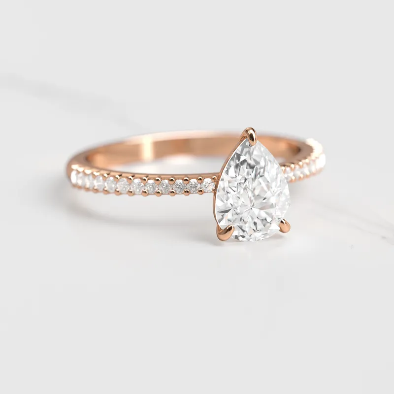 PEAR HALF PAVE TAPERED DIAMOND RING view 2