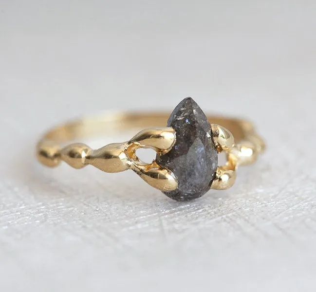 PEAR ROSE CUT DIAMOND RING, RAW GOLD ENGAGEMENT RING WITH PEAR CUT DIAMOND vy 2
