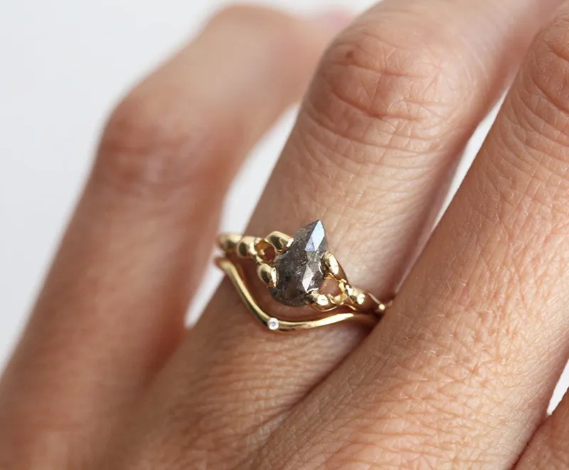 PEAR ROSE CUT DIAMOND RING, RAW GOLD ENGAGEMENT RING WITH PEAR CUT DIAMOND vy 3