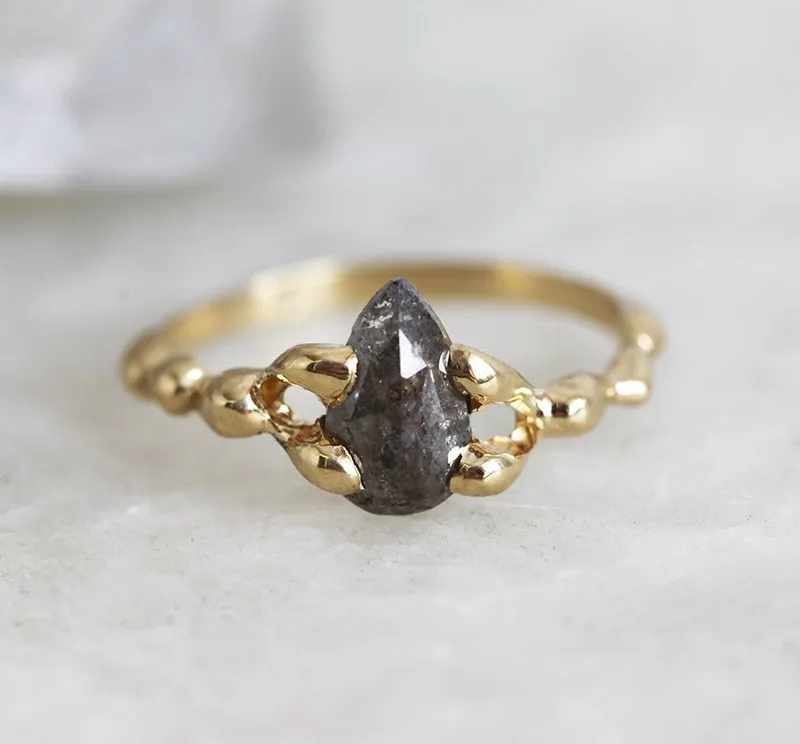 PEAR ROSE CUT DIAMOND RING, RAW GOLD ENGAGEMENT RING WITH PEAR CUT DIAMOND vy 4