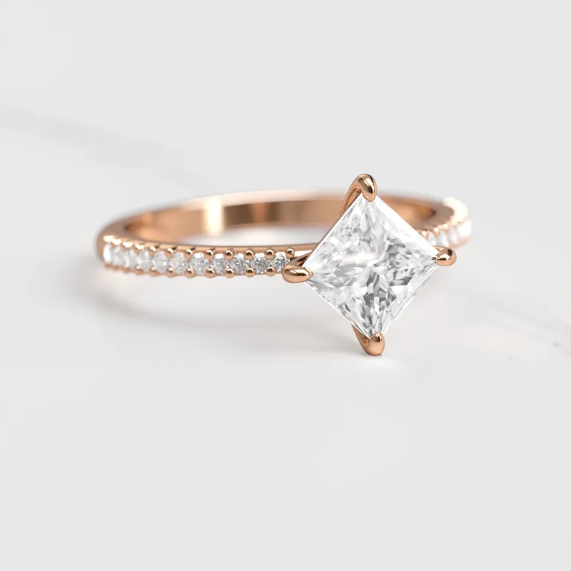 PRINCESS HALF PAVE TAPERED DIAMOND RING view 2