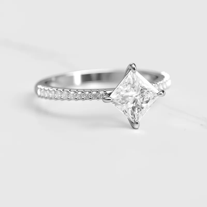PRINCESS HALF PAVE TAPERED DIAMOND RING view 3