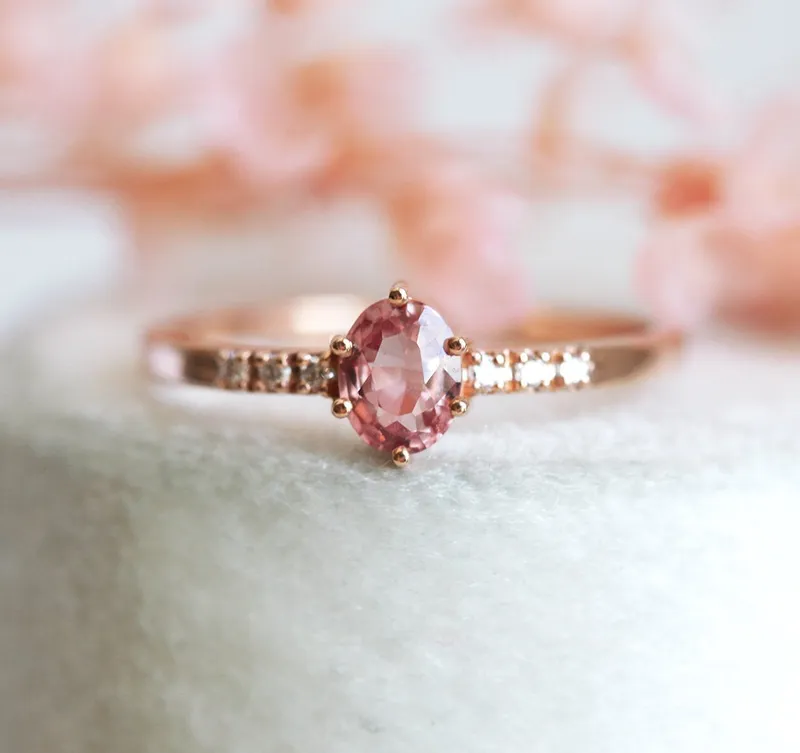 Padparadscha Peach Sapphire Diamond Ring view 2