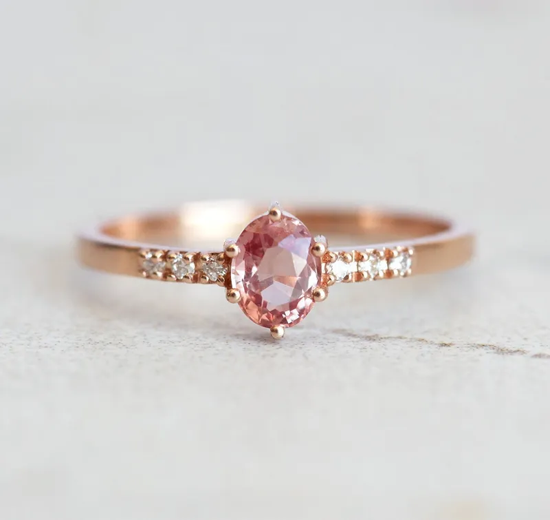 Padparadscha Peach Sapphire Diamond Ring view 4