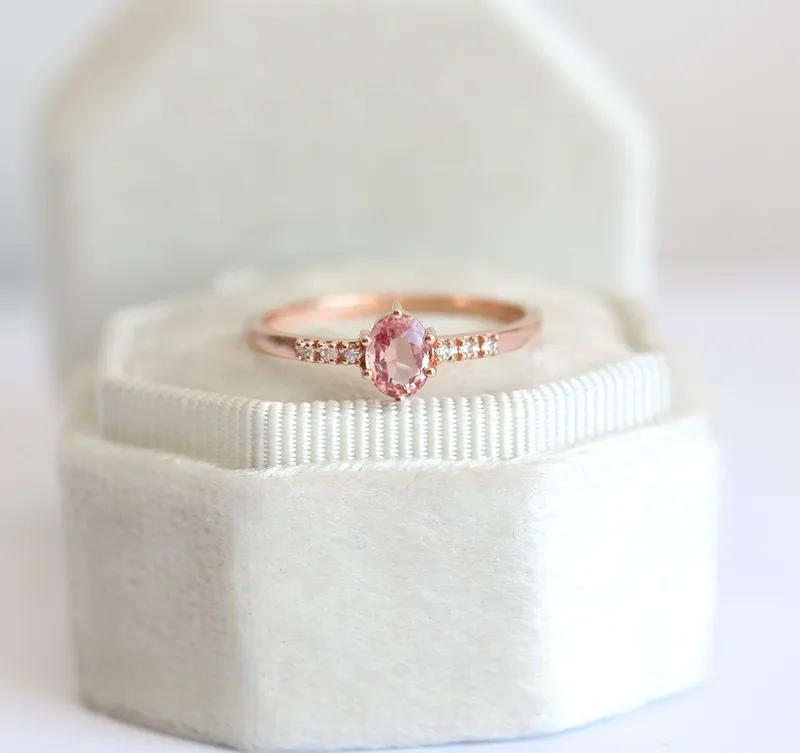 Padparadscha Peach Sapphire Diamond Ring view 8
