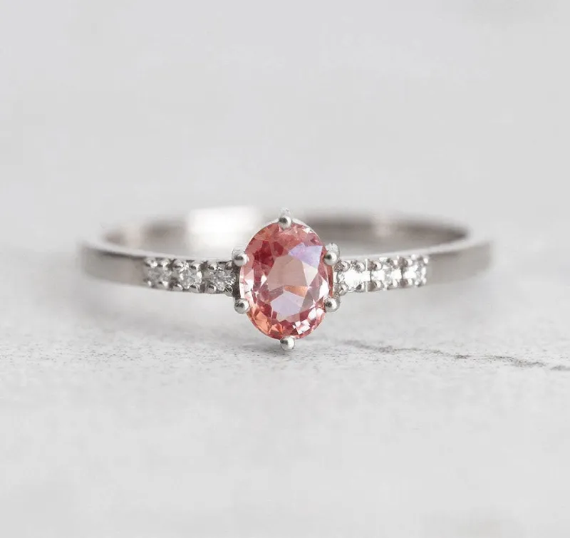 Padparadscha Peach Sapphire Diamond Ring view 9