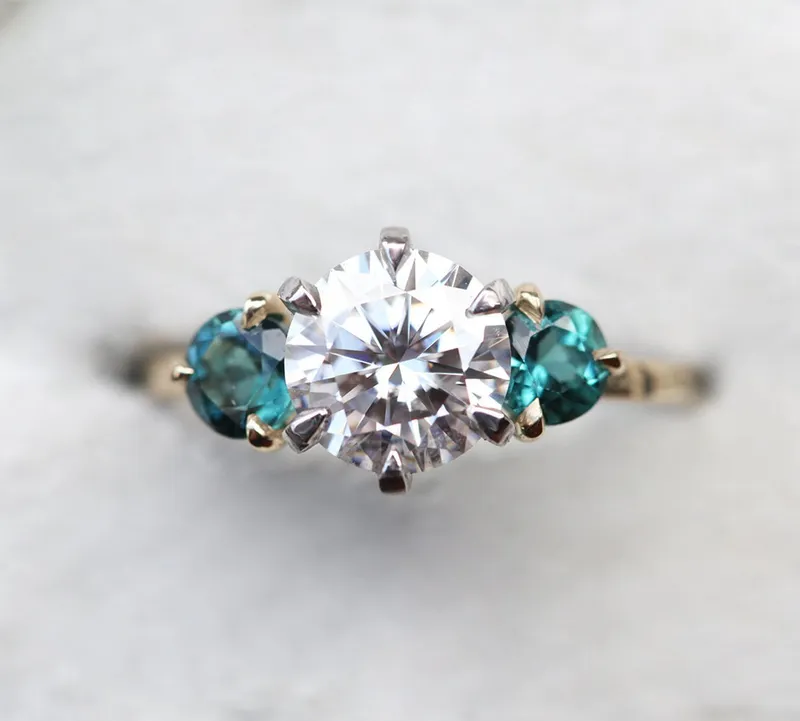 Paloma Moissanite Three Stone Ring round cut engagement ring