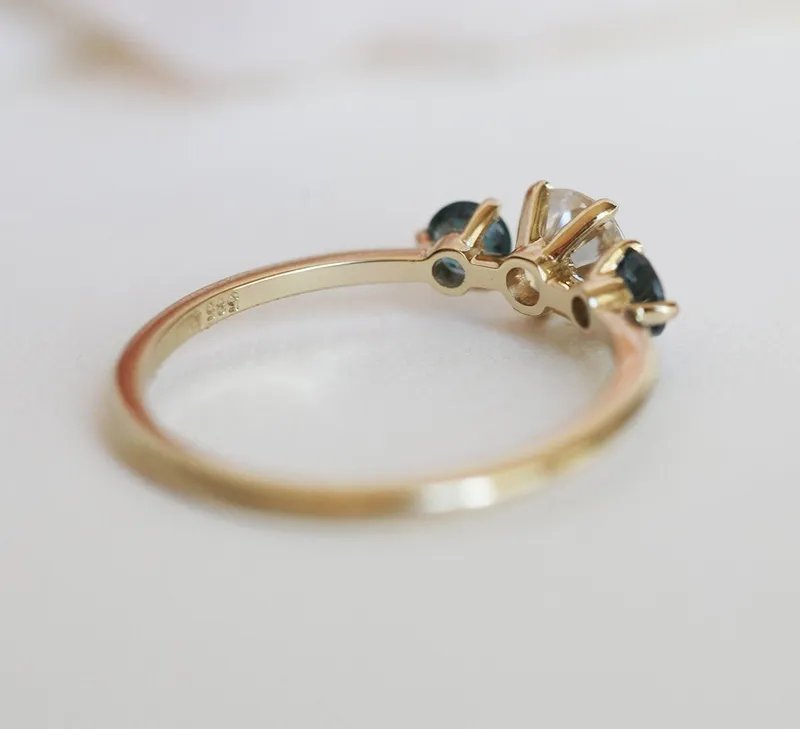 Paloma Moissanite And Teal Sapphire Engagement Ring vy 10
