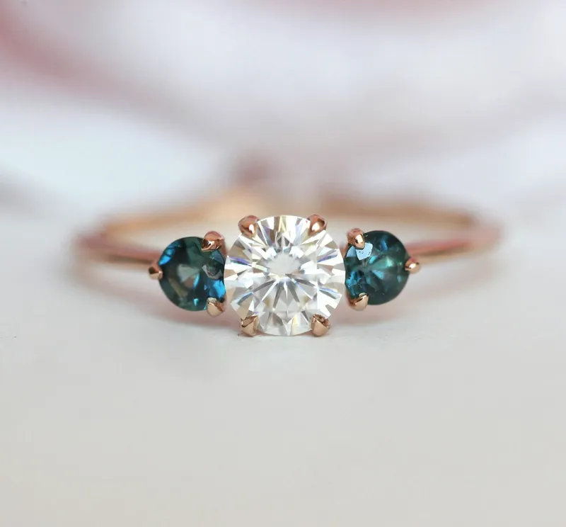 Paloma Moissanite And Teal Sapphire Engagement Ring vy 11