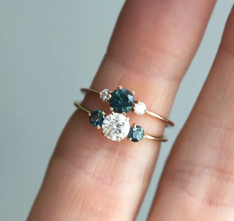 Paloma Moissanite And Teal Sapphire Engagement Ring vy 2