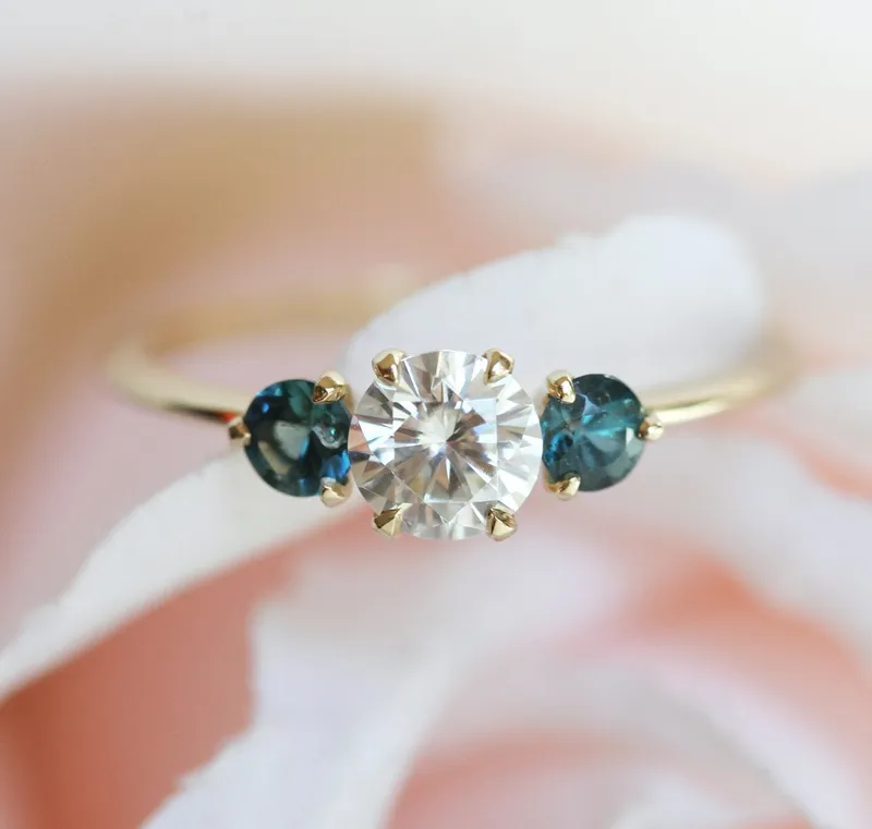 Paloma Moissanite And Teal Sapphire Engagement Ring vy 4