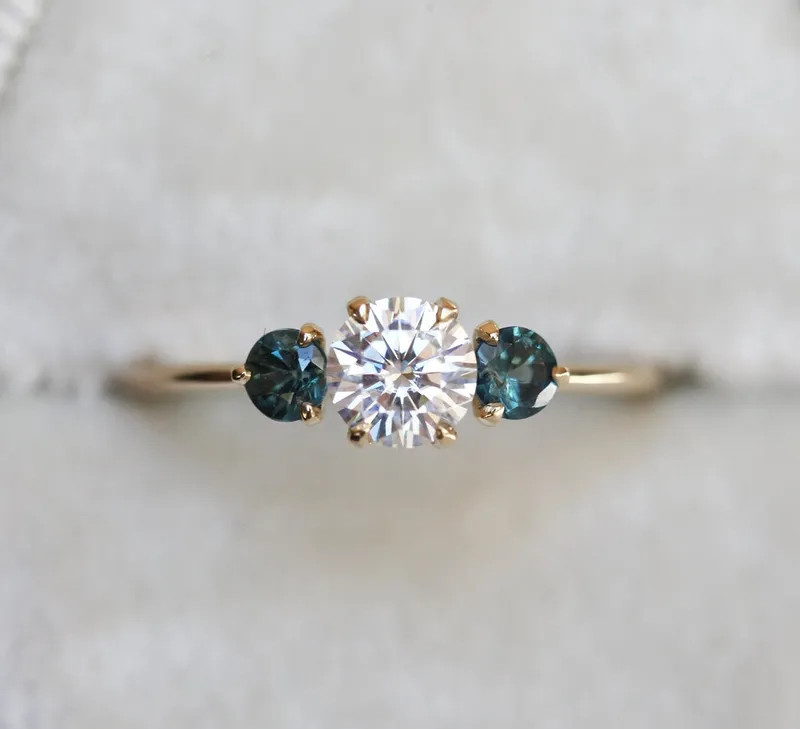 Paloma Moissanite And Teal Sapphire Engagement Ring vy 7