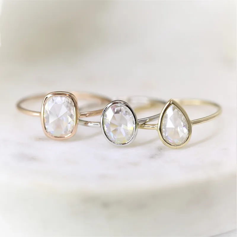 Paris 8x6mm 14kt White Gold Moissanite Rose Cut Oval Solitaire Ring vy 8