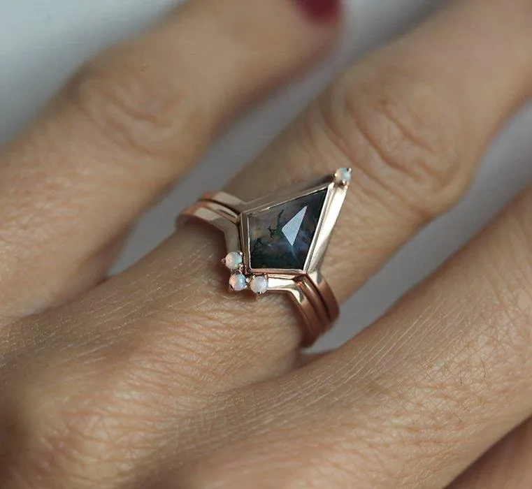 Paola Kite Moss Agate Ring Set view 2