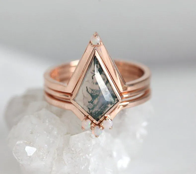 Paola Kite Moss Agate Ring Set view 3
