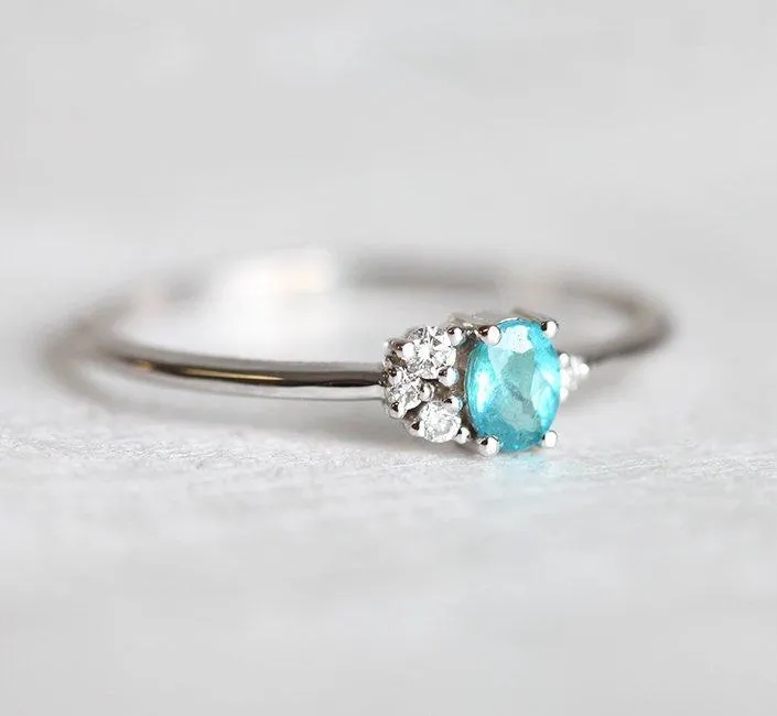 Paraiba Tourmaline Ring, 14K Gold Diamond Ring view 2