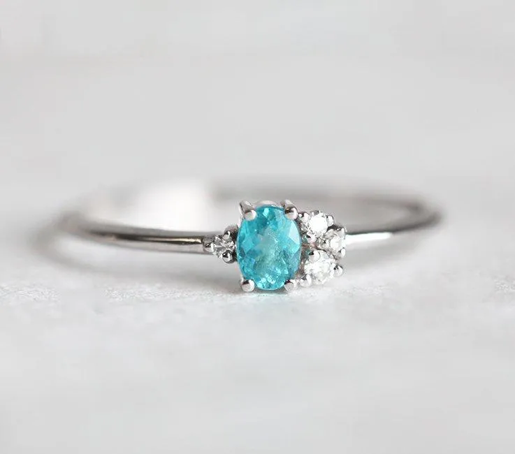 Paraiba Tourmaline Ring, 14K Gold Diamond Ring view 3