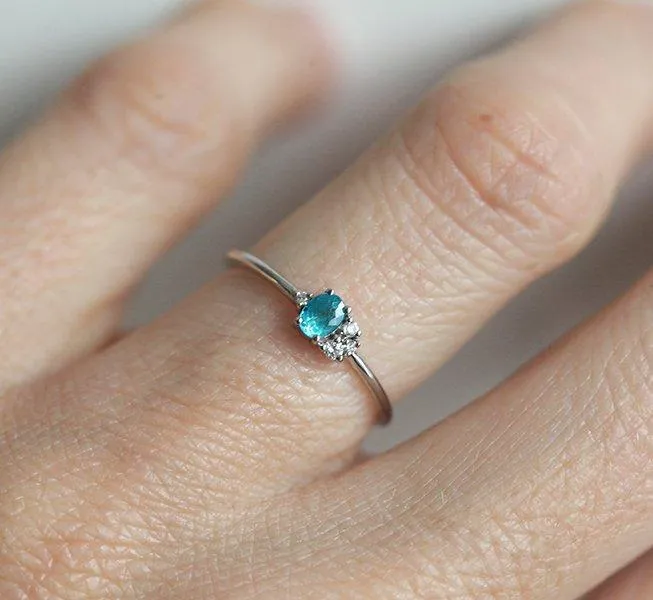 Paraiba Tourmaline Ring, 14K Gold Diamond Ring view 4
