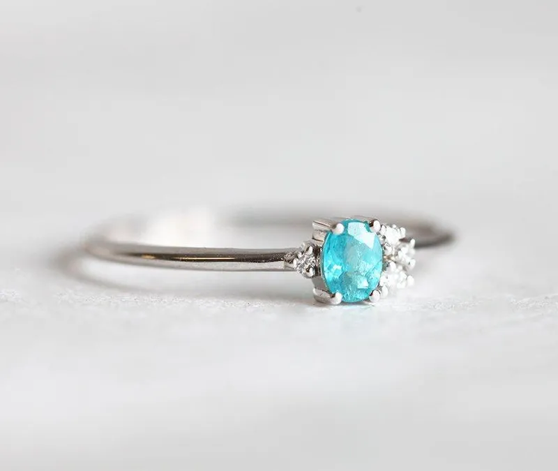 Paraiba Tourmaline Ring, 14K Gold Diamond Ring view 5