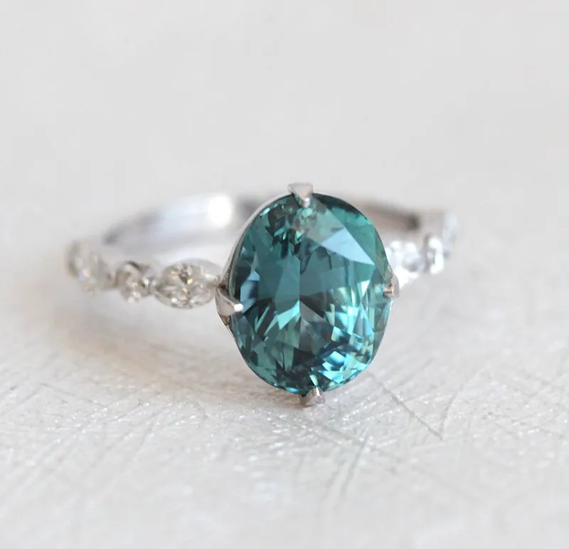 PARIS TEAL SAPPHIRE DIAMOND RING sapphire oval cut engagement ring