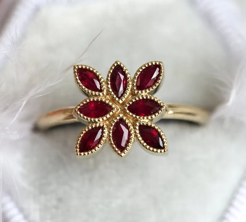 Paulina Marquise Ruby Engagement Ring, Ruby Cluster Ring vy 3
