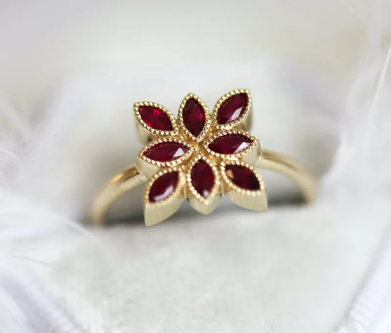 Paulina Marquise Ruby Engagement Ring, Ruby Cluster Ring vy 4