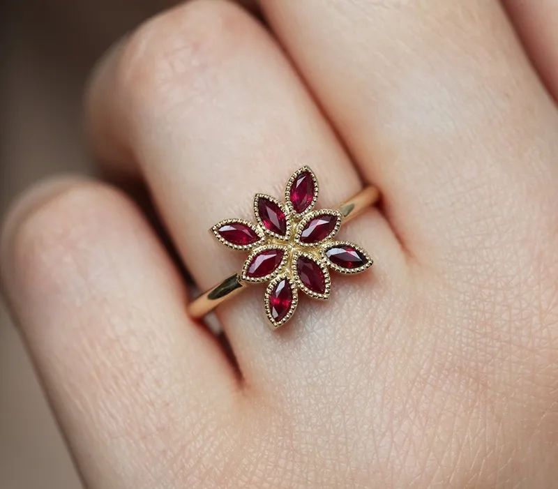 Paulina Marquise Ruby Engagement Ring, Ruby Cluster Ring vy 5