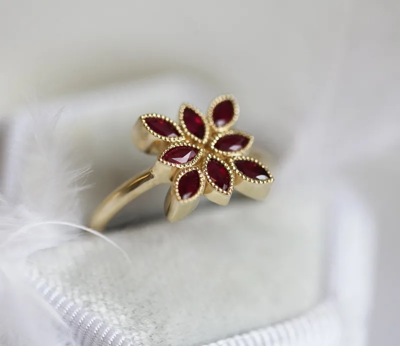Paulina Marquise Ruby Engagement Ring, Ruby Cluster Ring vy 6