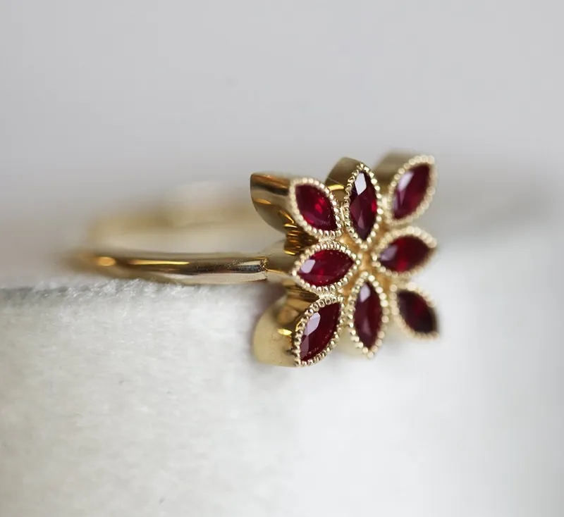 Paulina Marquise Ruby Engagement Ring, Ruby Cluster Ring vy 7