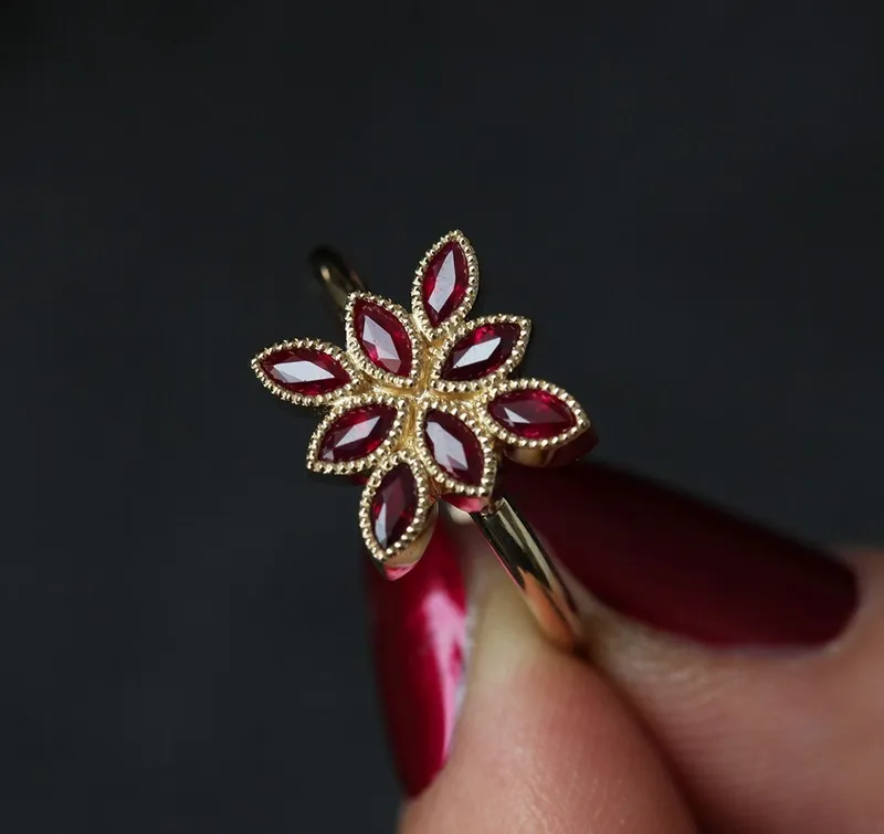 Paulina Marquise Ruby Engagement Ring, Ruby Cluster Ring vy 8