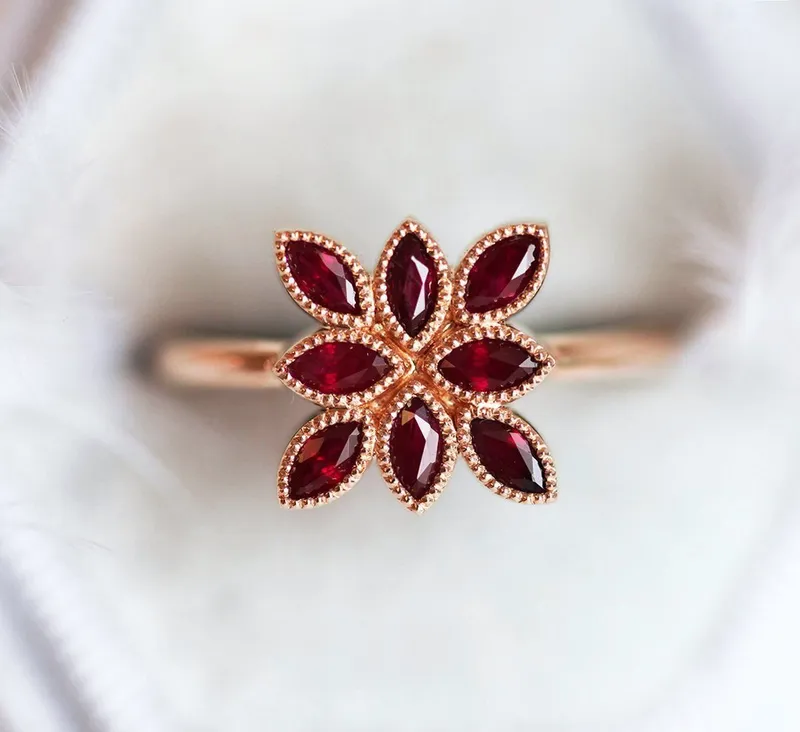 Paulina Marquise Ruby Engagement Ring, Ruby Cluster Ring vy 9