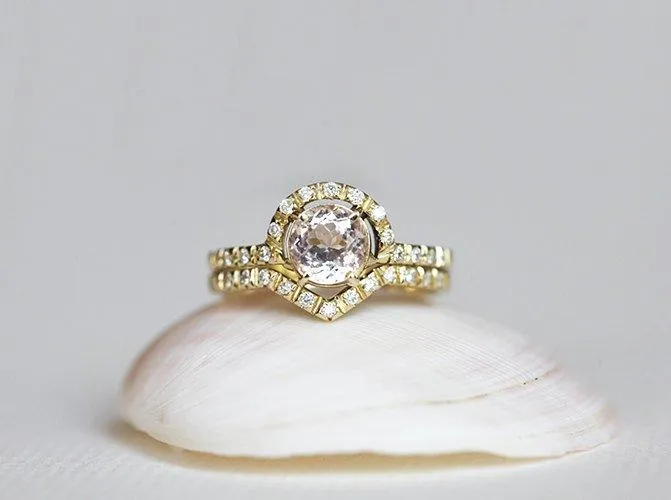 Pave Diamond Ring, V Shaped Wedding Band vy 5