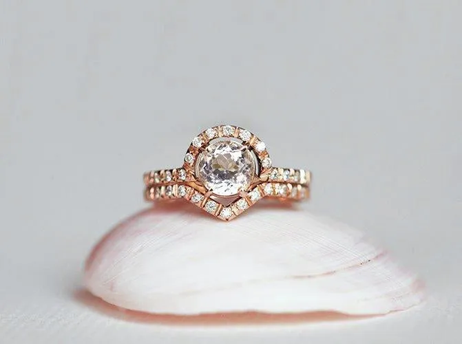 Pave Diamond Ring, V Shaped Wedding Band vy 6