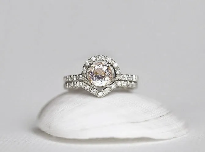 Pave Diamond Ring, V Shaped Wedding Band vy 7
