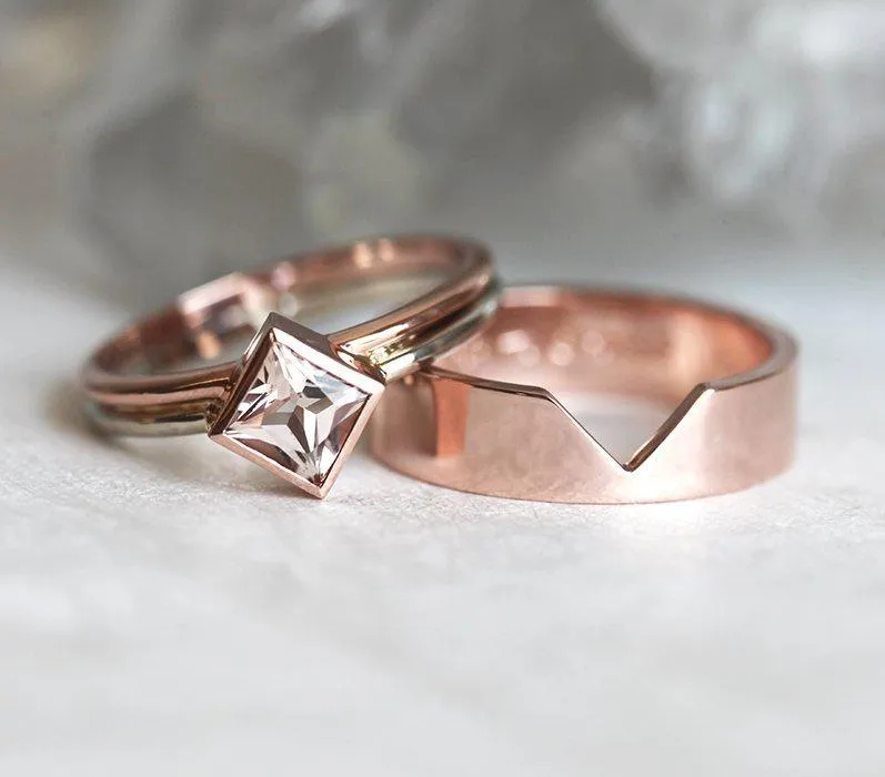 Peach Morganite Engagement Ring Set With Wide Band vy 2