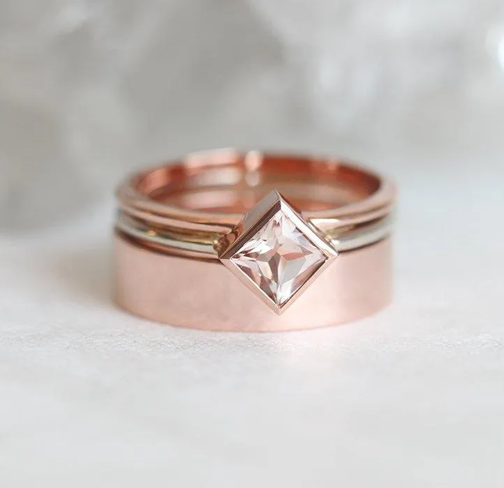 Peach Morganite Engagement Ring Set With Wide Band vy 3