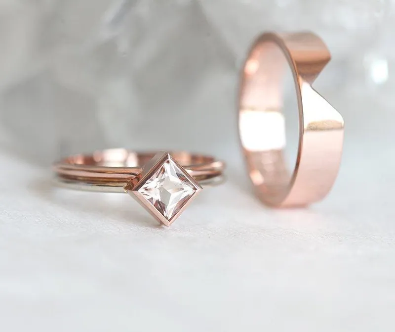 Peach Morganite Engagement Ring Set With Wide Band vy 4