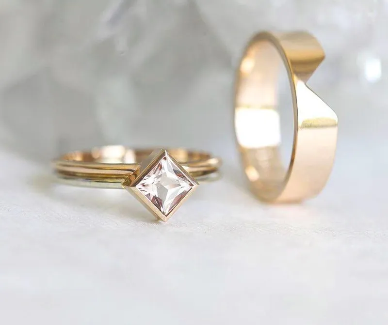 Peach Morganite Engagement Ring Set With Wide Band vy 7