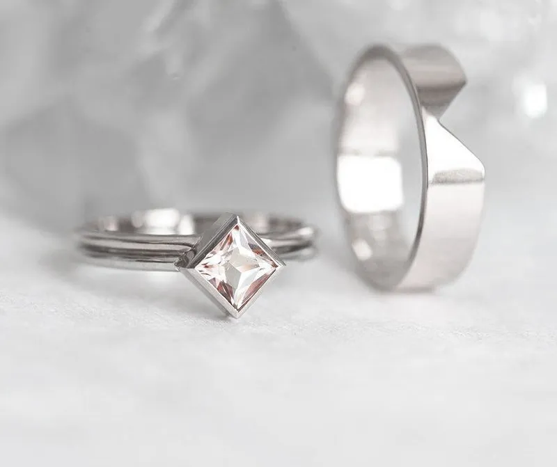 Peach Morganite Engagement Ring Set With Wide Band vy 8