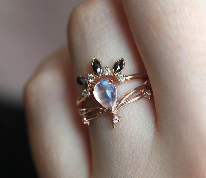 PEAR-CUT MOONSTONE RING WITH TWIG AND DIAMOND BUDS view 4