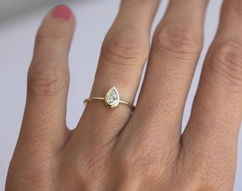 Pear Diamond Bezel Engagement Solitaire Ring vy 2