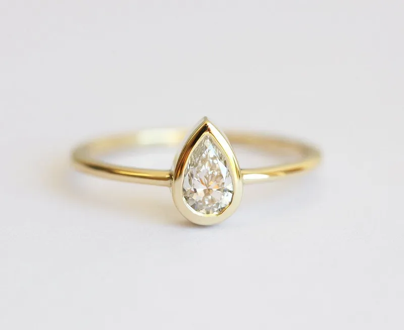 Pear Diamond Bezel Engagement Solitaire Ring vy 3