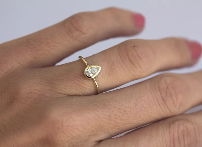 Pear Diamond Bezel Engagement Solitaire Ring vy 5