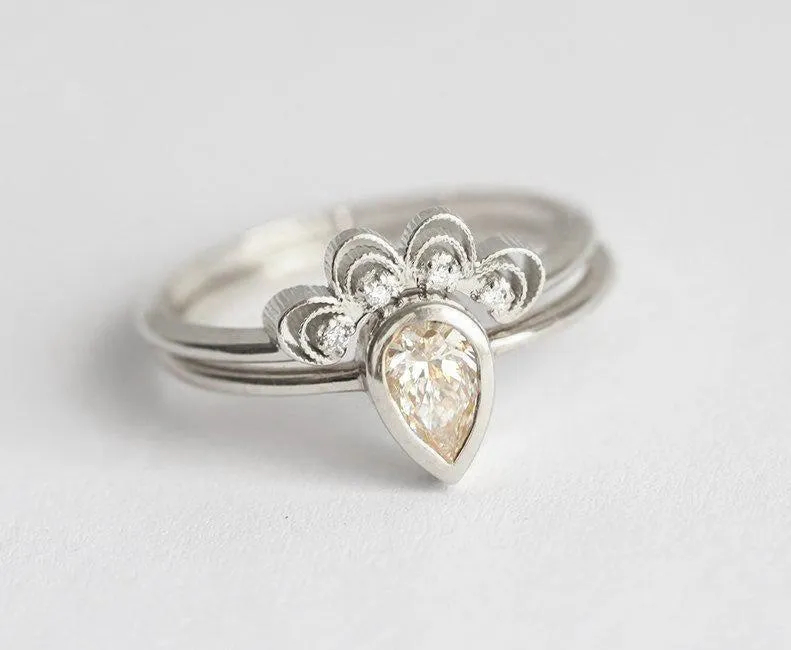 Pear Diamond Engagement Set With Diamond Lace Ring vy 7