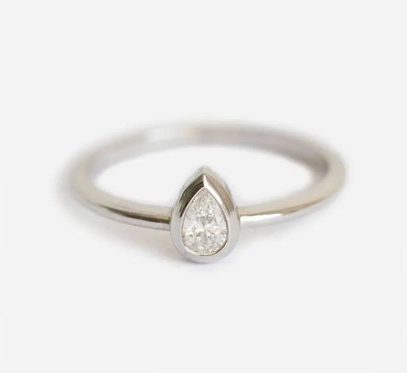 PEAR DIAMOND RING, HAMMERED CURVED FLUSH BAND RING view 3