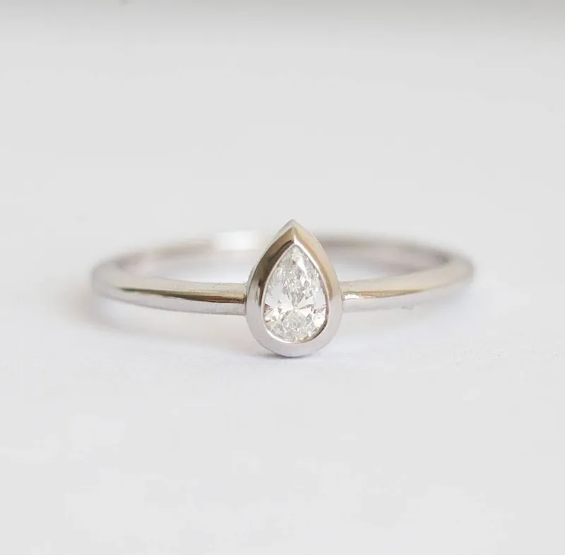 PEAR DIAMOND RING, HAMMERED CURVED FLUSH BAND RING view 5