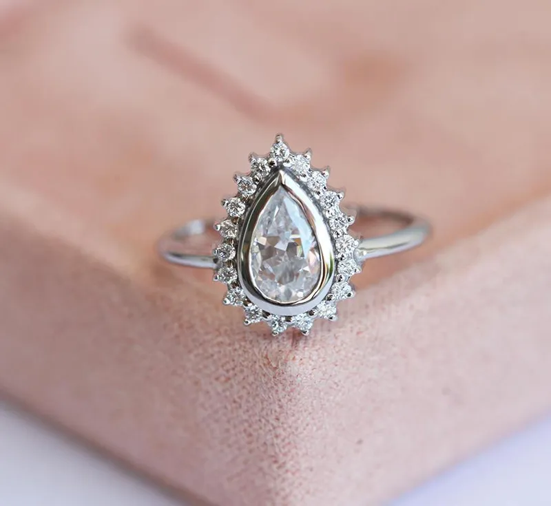 PEAR DIAMOND RING, PEAR MOISSANITE RING vy 3